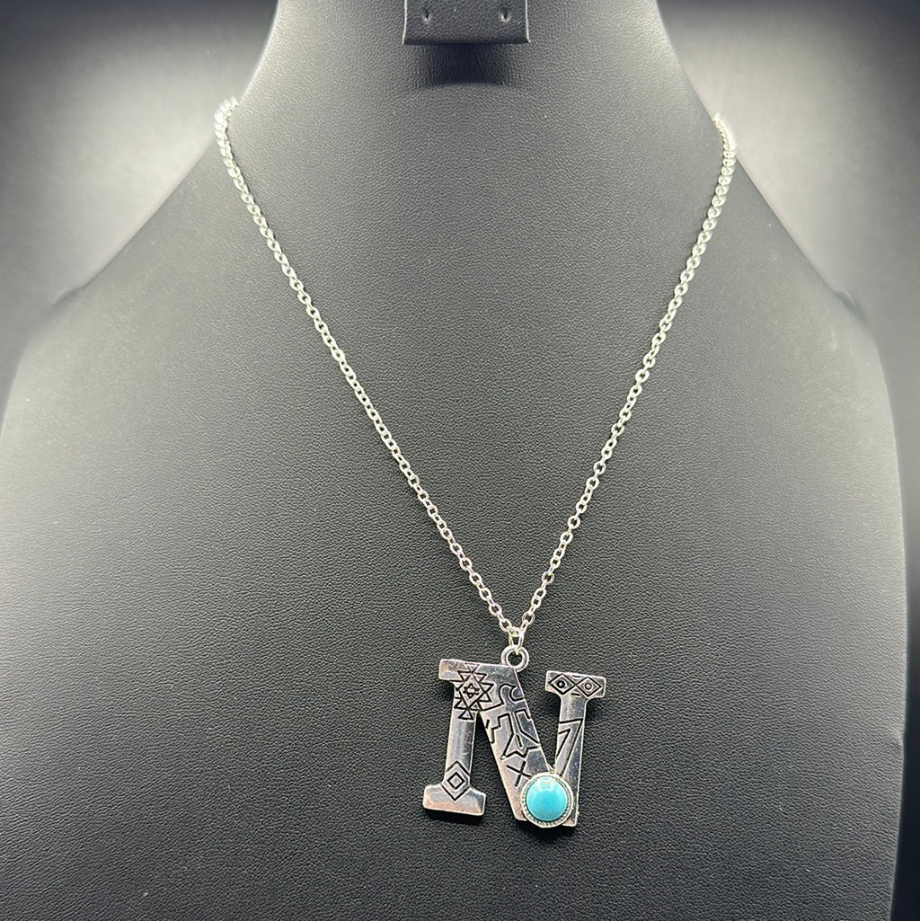 Turquoise Inspired Stamped Letter Necklace