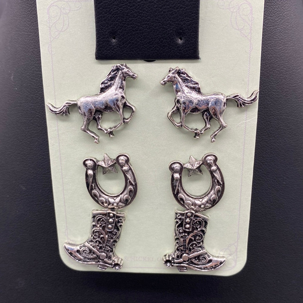 B175E Silver Western 3PC Earring Set