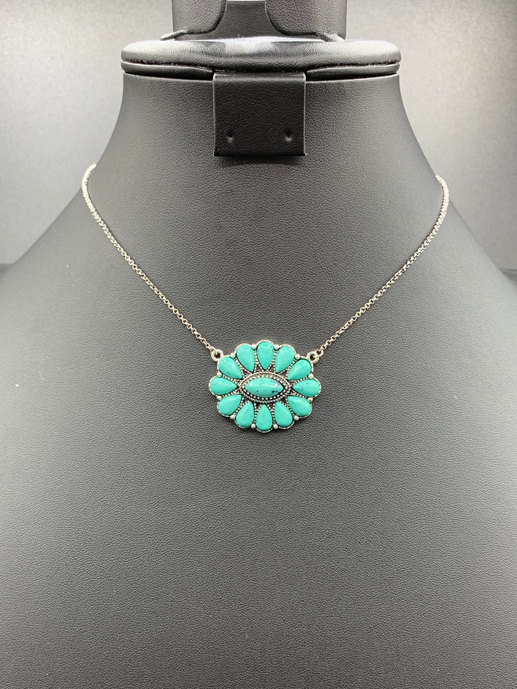 Turquoise Inspired Oval Cluster Pendant Necklace
