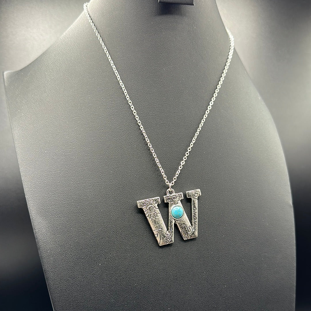 Turquoise Inspired Stamped Letter Necklace