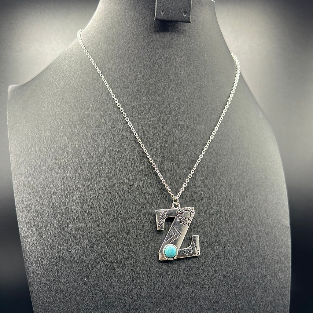 Turquoise Inspired Stamped Letter Necklace