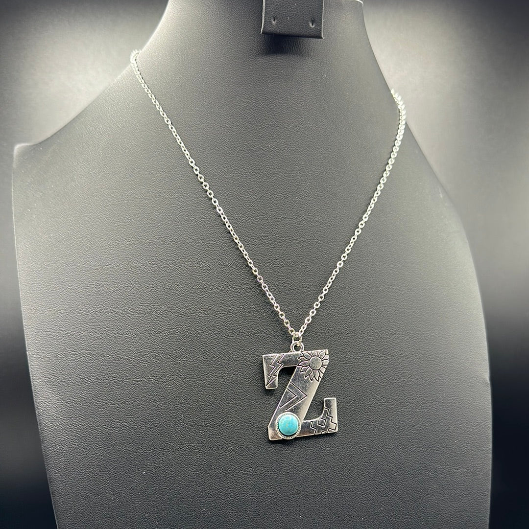 Turquoise Inspired Stamped Letter Necklace