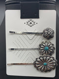 #320H Turquoise Concho 3PC Hair Pin Set