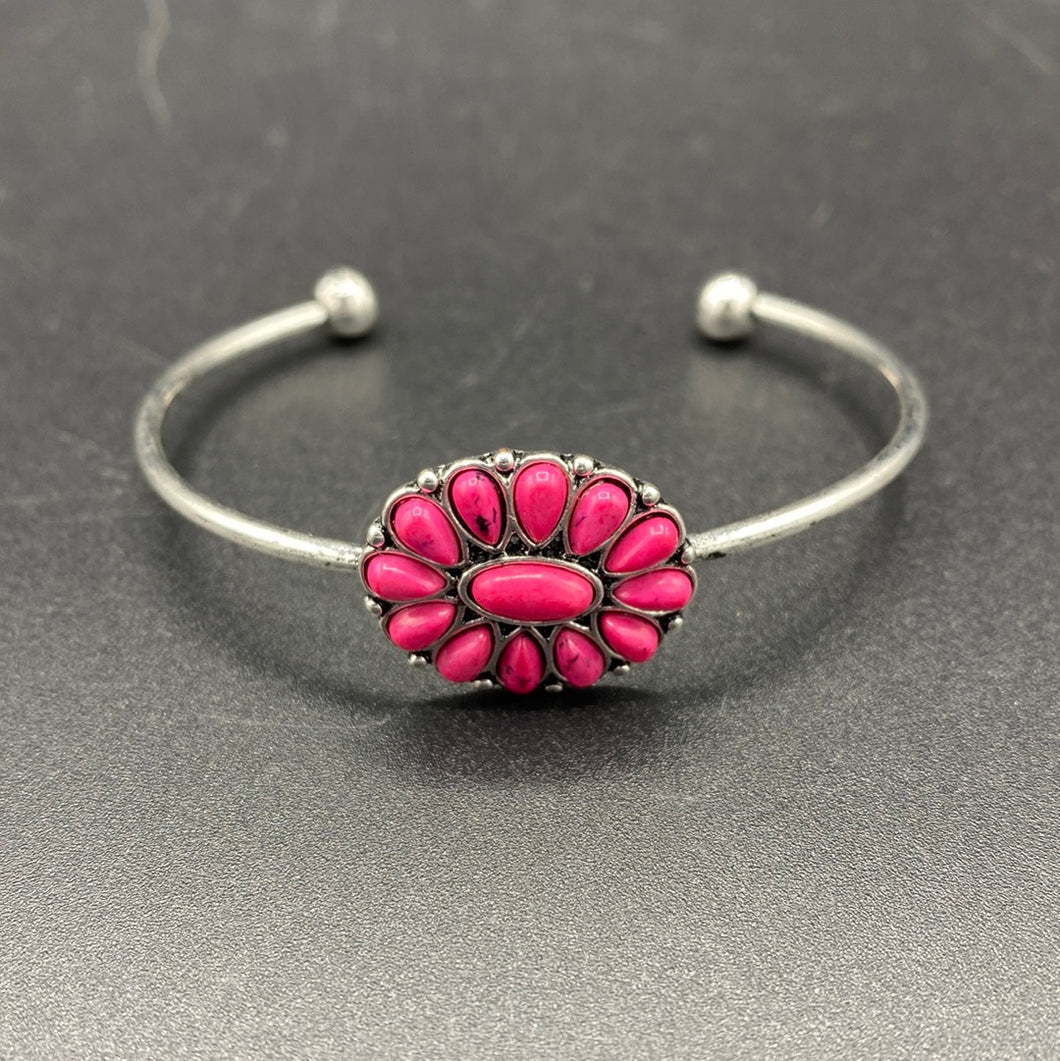 Pink Stone Cluster Cuff Bracelet