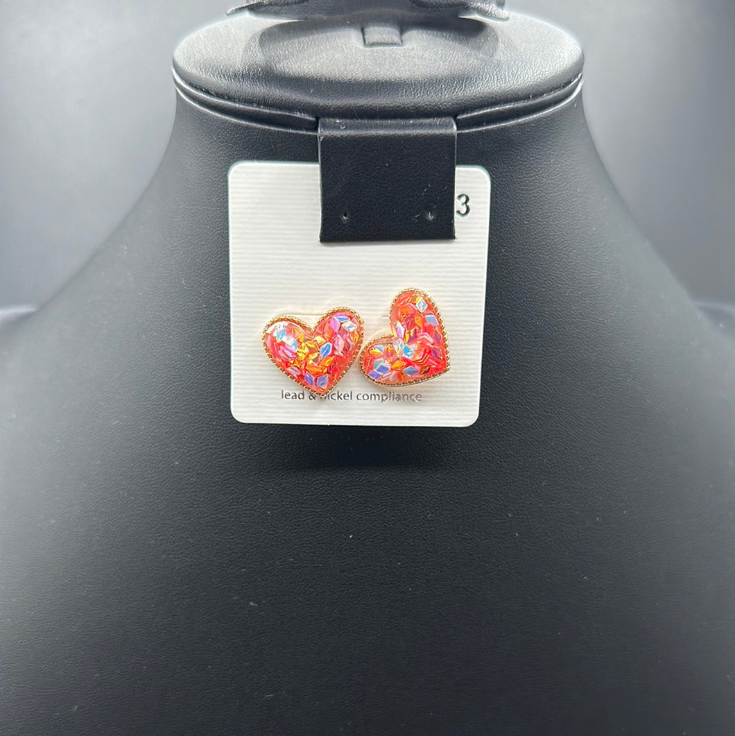 Pink Glitter Heart Post Earrings