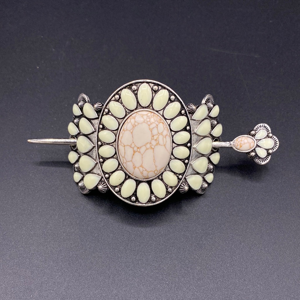 White Large Stone Cluster Tsiiyeel Hair Pin