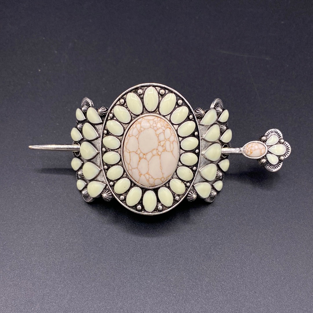 White Large Stone Cluster Tsiiyeel Hair Pin