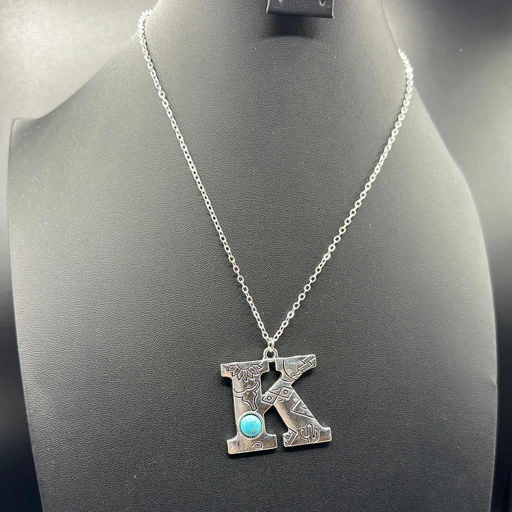 Turquoise Inspired Stamped Letter Necklace