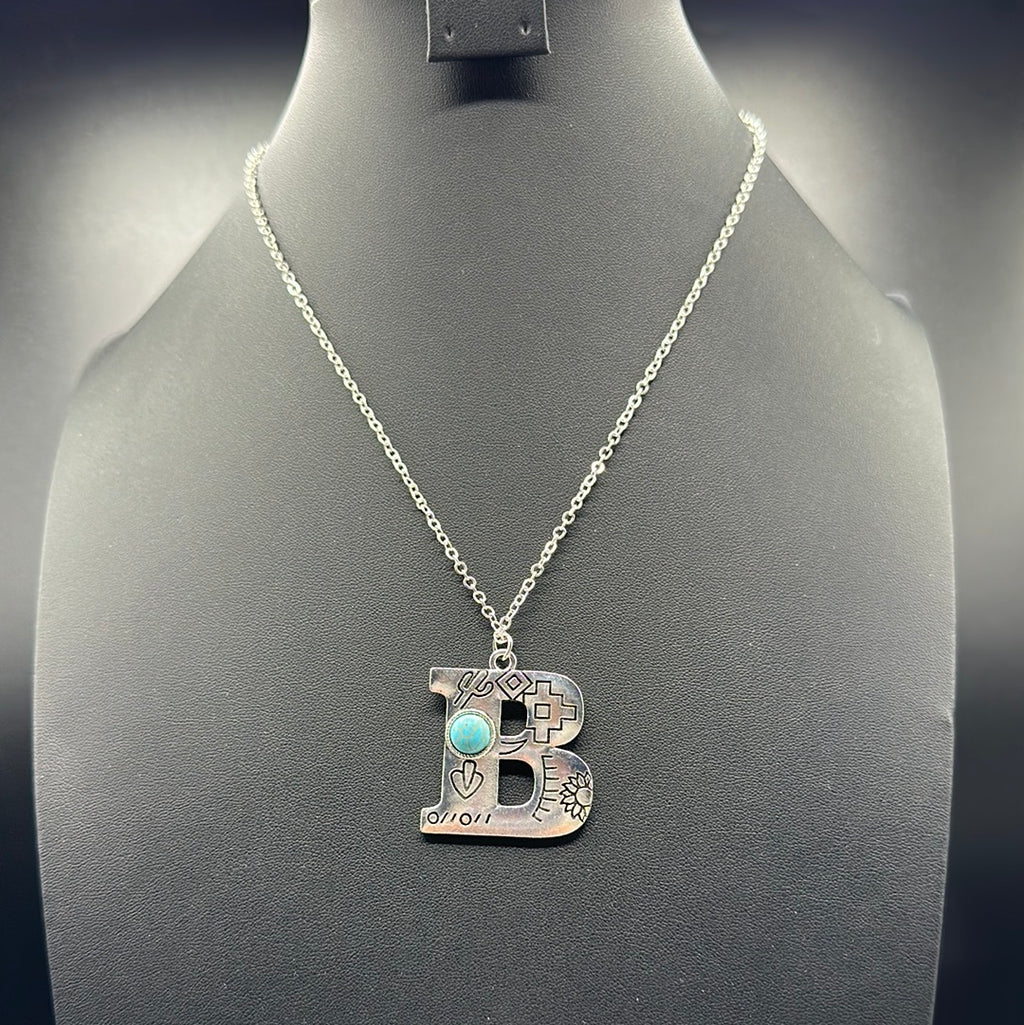 Turquoise Inspired Stamped Letter Necklace