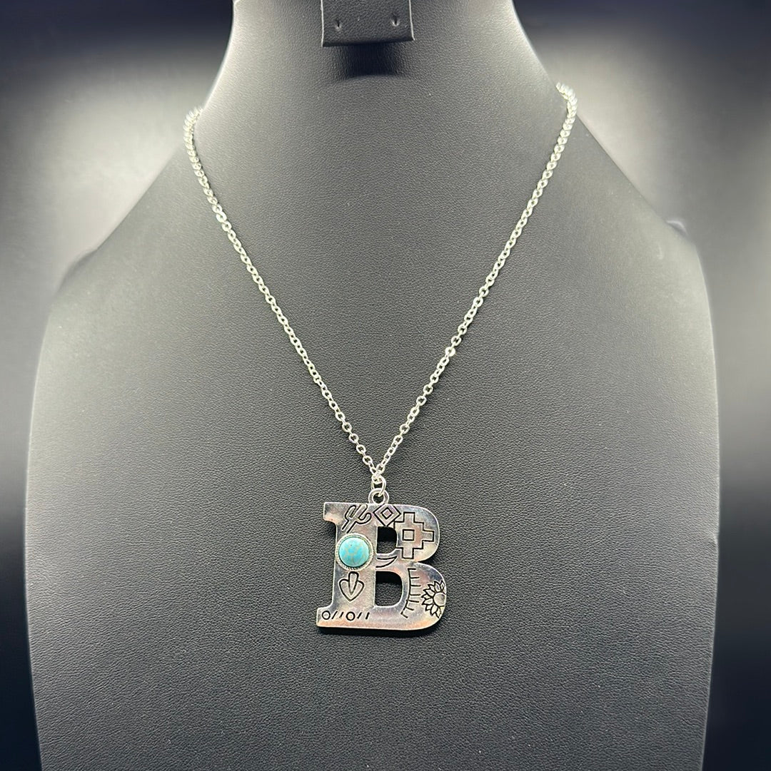 Turquoise Inspired Stamped Letter Necklace