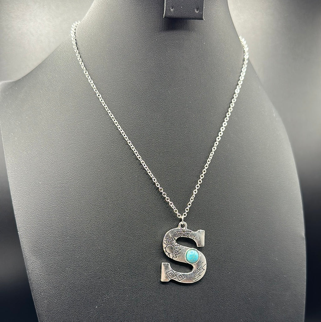 Turquoise Inspired Stamped Letter Necklace