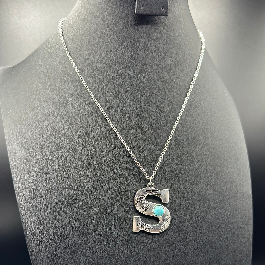 Turquoise Inspired Stamped Letter Necklace