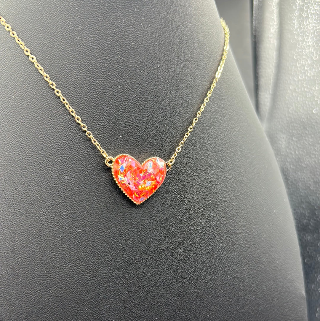 Pink Glitter Heart Necklace