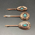 #735H Turquoise Inspired Coppertone Step 3PC Hair Pin Set