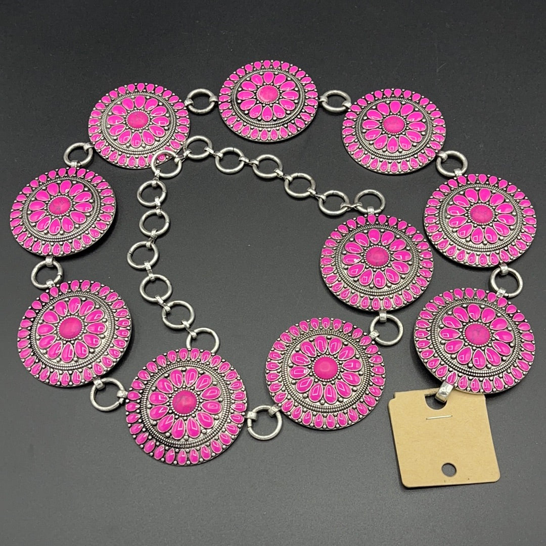 Large Pink Cluster Inspired Concho Belt
