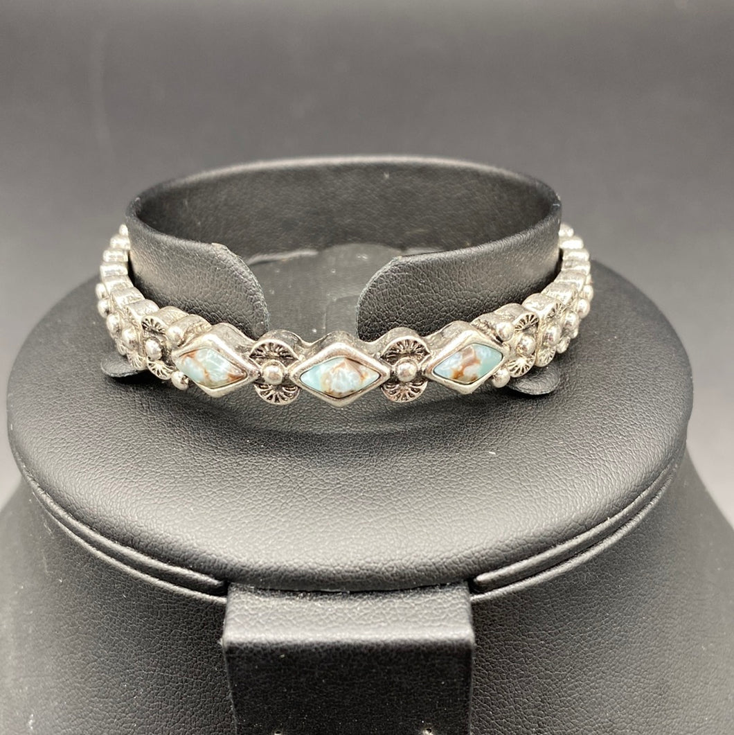 #A919B Turquoise/Silver Inspired Stretch Bracelet