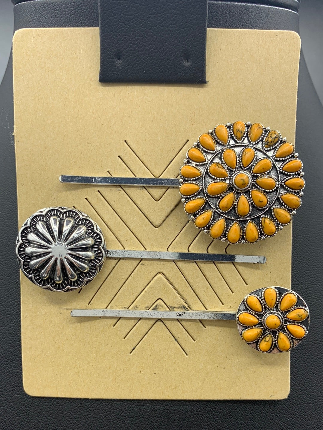 #340H Yellow Round Cluster 3PC Hair Pin Set