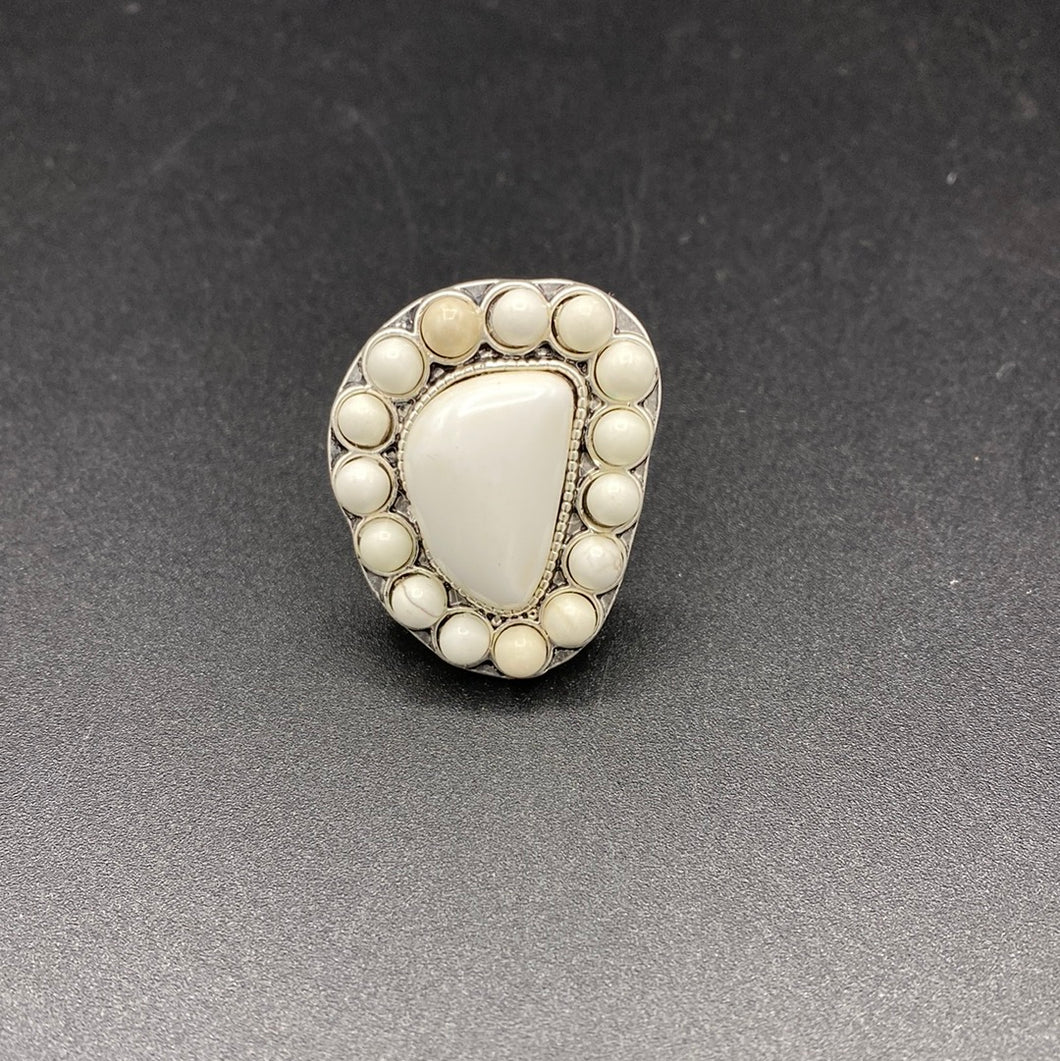 White Stone Cluster Cuff Ring