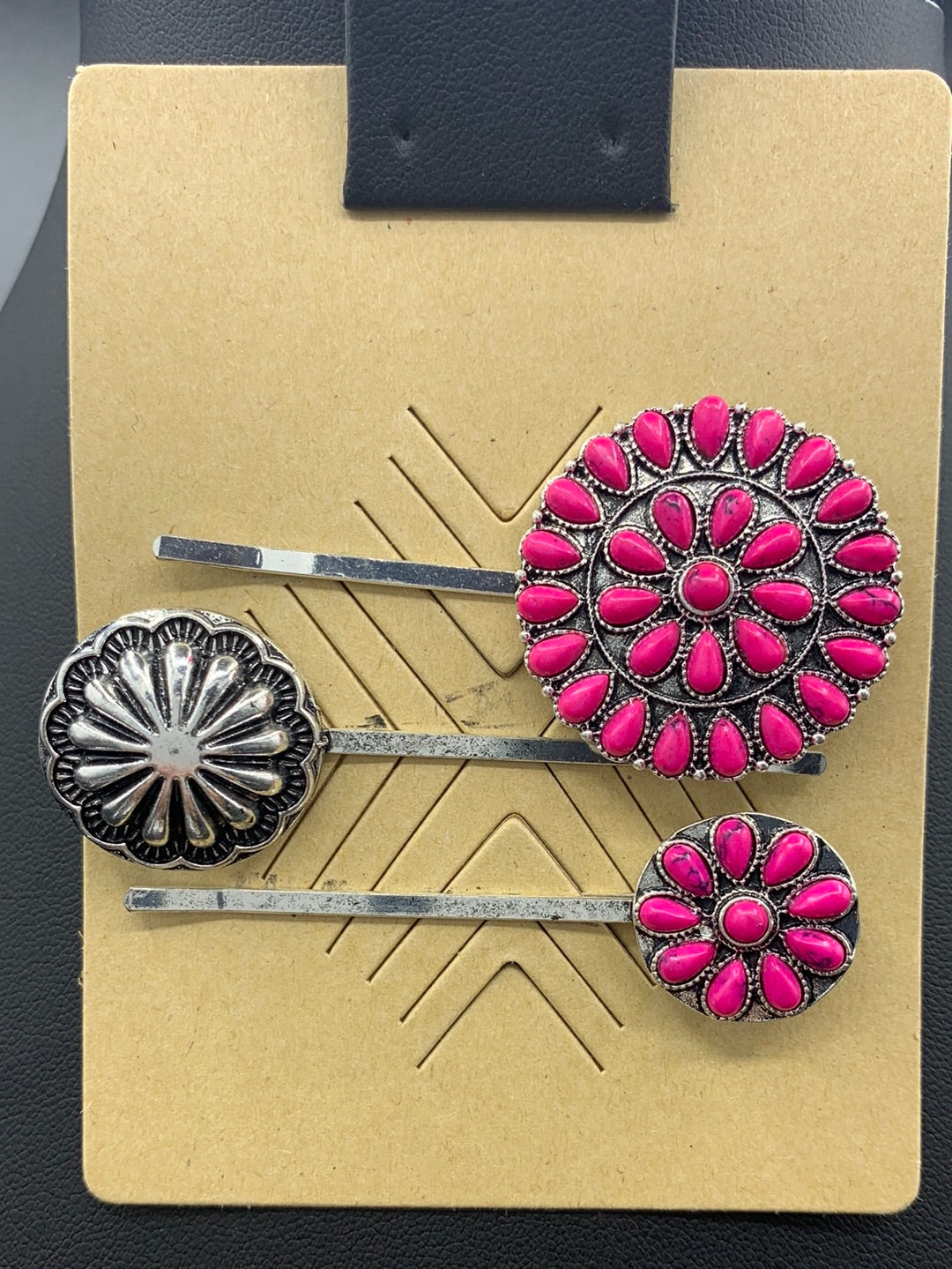 #339H Pink Round Cluster 3PC Hair Pin Set