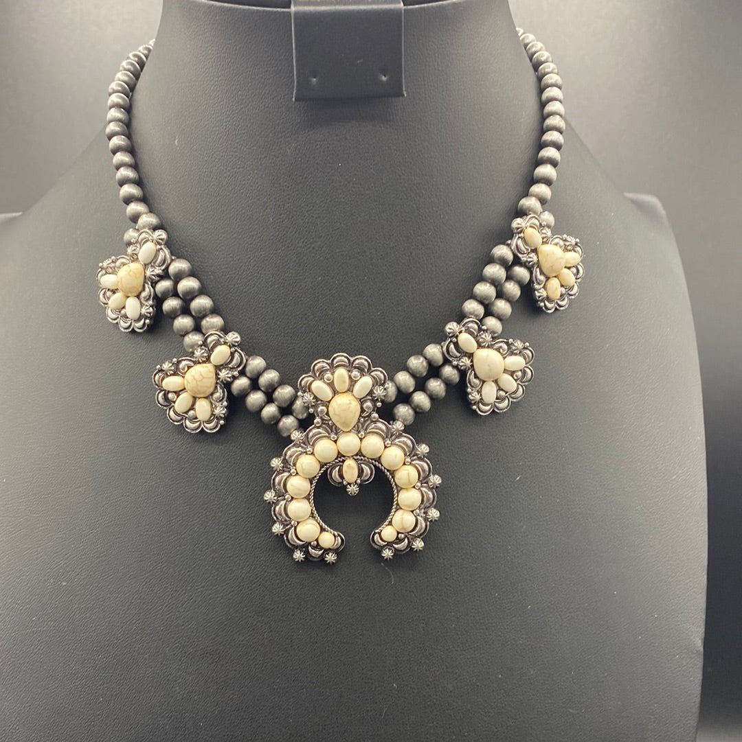 White Inspired Squash Blossom Necklace