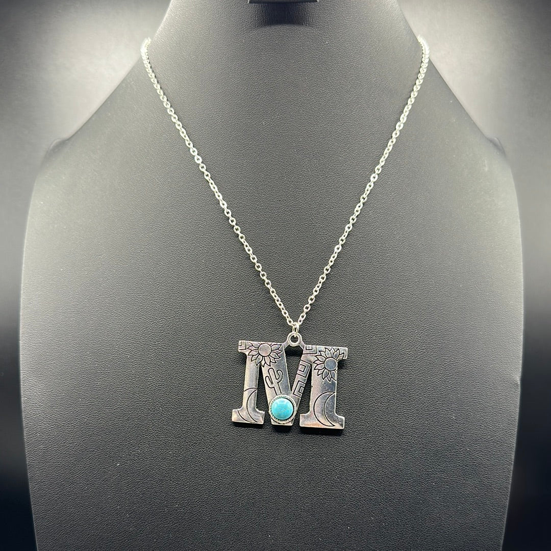 Turquoise Inspired Stamped Letter Necklace