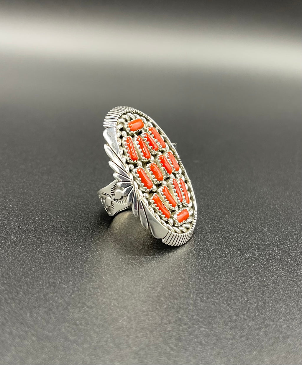 Coral Cluster Sterling Silver Ring