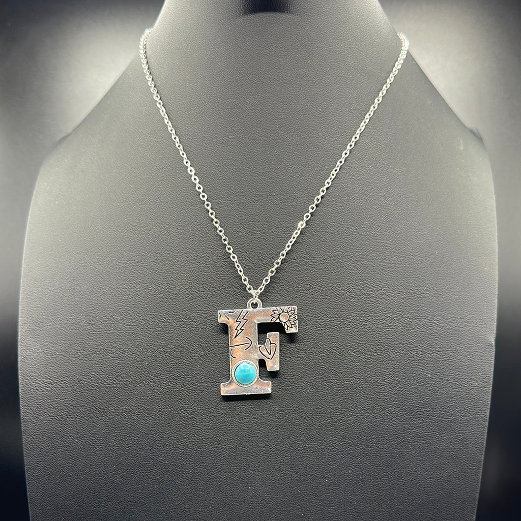 Turquoise Inspired Stamped Letter Necklace