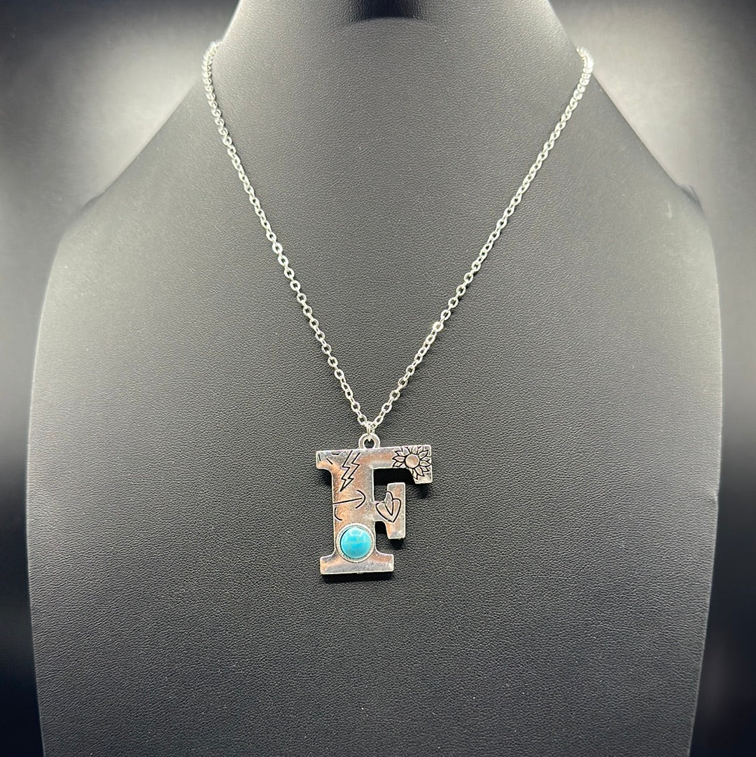 Turquoise Inspired Stamped Letter Necklace