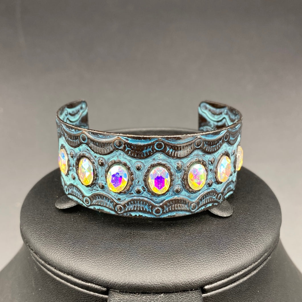 #A884B Patina/Rhinestone Inspired Cuff Bracelet