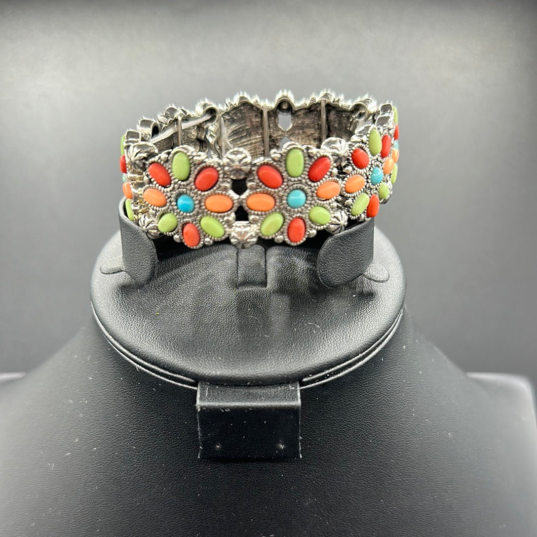 Multi-Colored Floral Cluster Stretch Bracelet