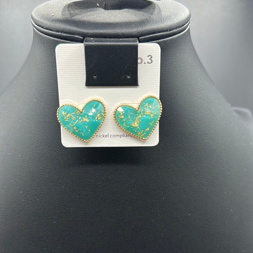 Turquoise Crackle Heart Post Earrings