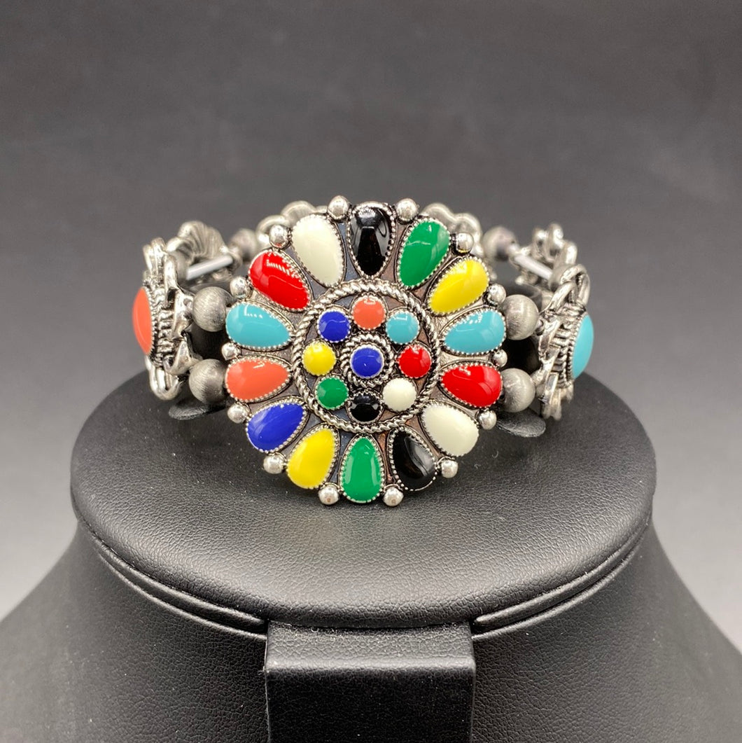 B456B Multi-Colored Stone Cluster Stretch Bracelet