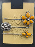 Yellow Stone Floral 3PC Hair Pin Set