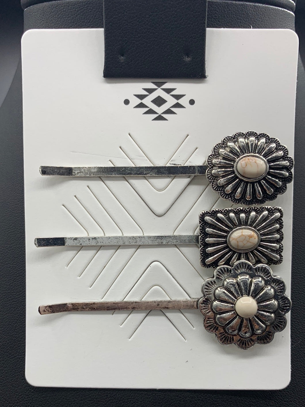 #317H White Stone Concho 3PC Hair Pin Set