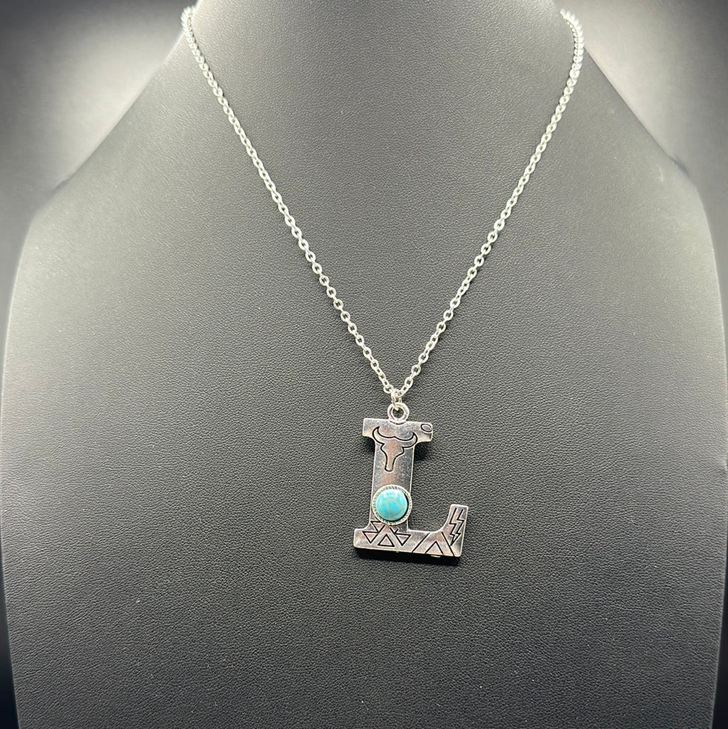 Turquoise Inspired Stamped Letter Necklace