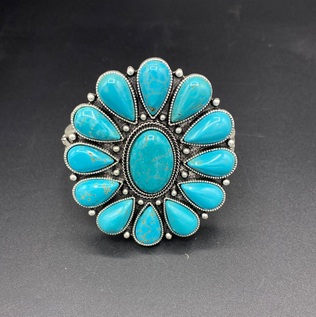 Large Turquoise Inspired Cluster Cuff Bracelet