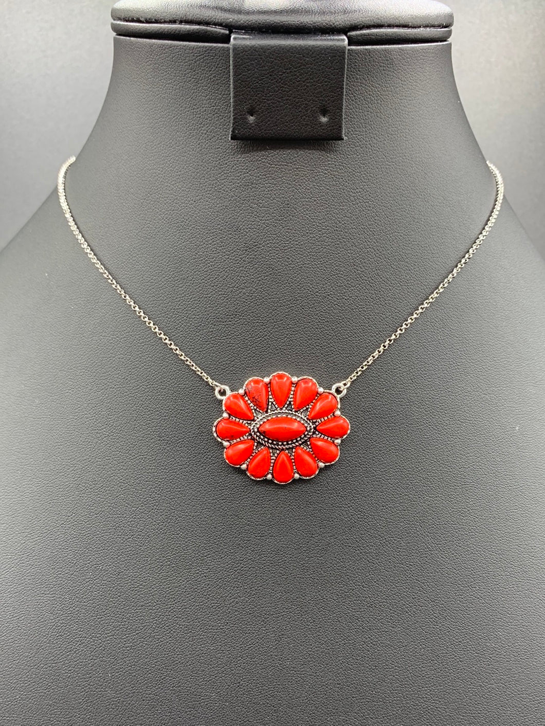 A154N Coral Inspired Oval Cluster Pendant Necklace