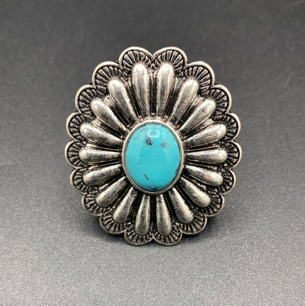 A373R Turquoise Inspired Floral Concho Cuff Ring