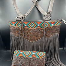 Load image into Gallery viewer, Montana West Chocolate Fringe Embossed Tote and Wallet Set
