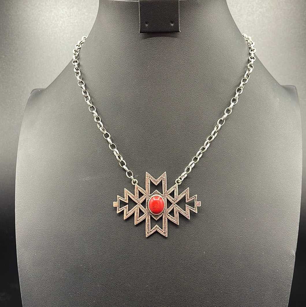 Red Step Pendant Chain Necklace