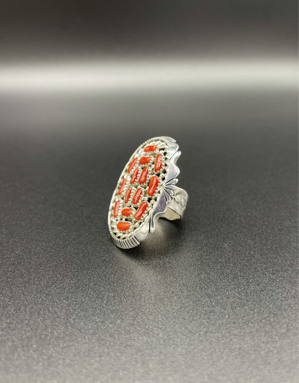 Coral Cluster Sterling Silver Ring