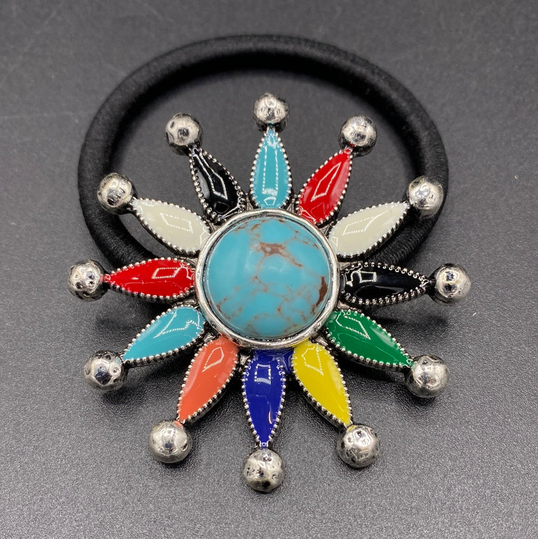 Multi-Colored Stone Sunburst Cluster Hair Tie