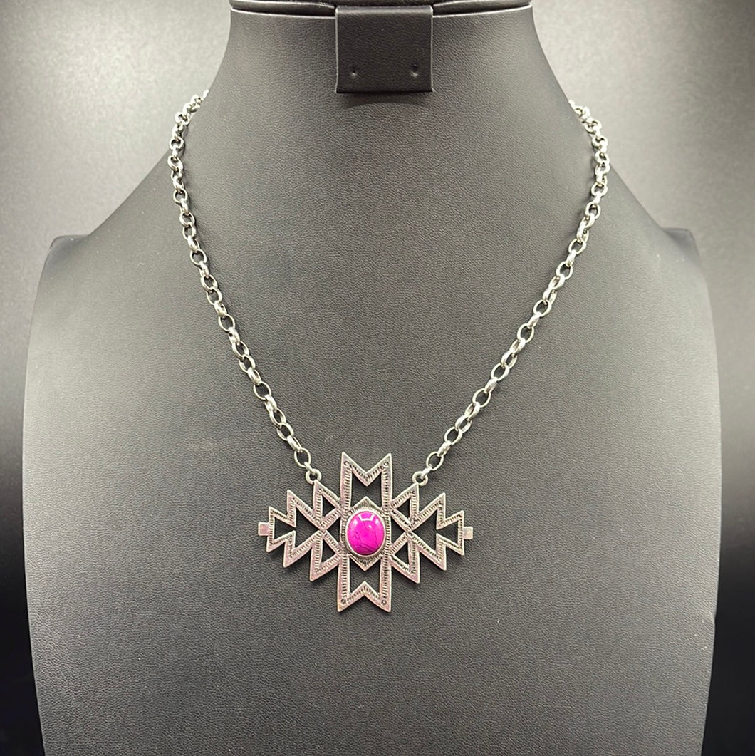 Pink Stone Southwestern Pendant Necklace