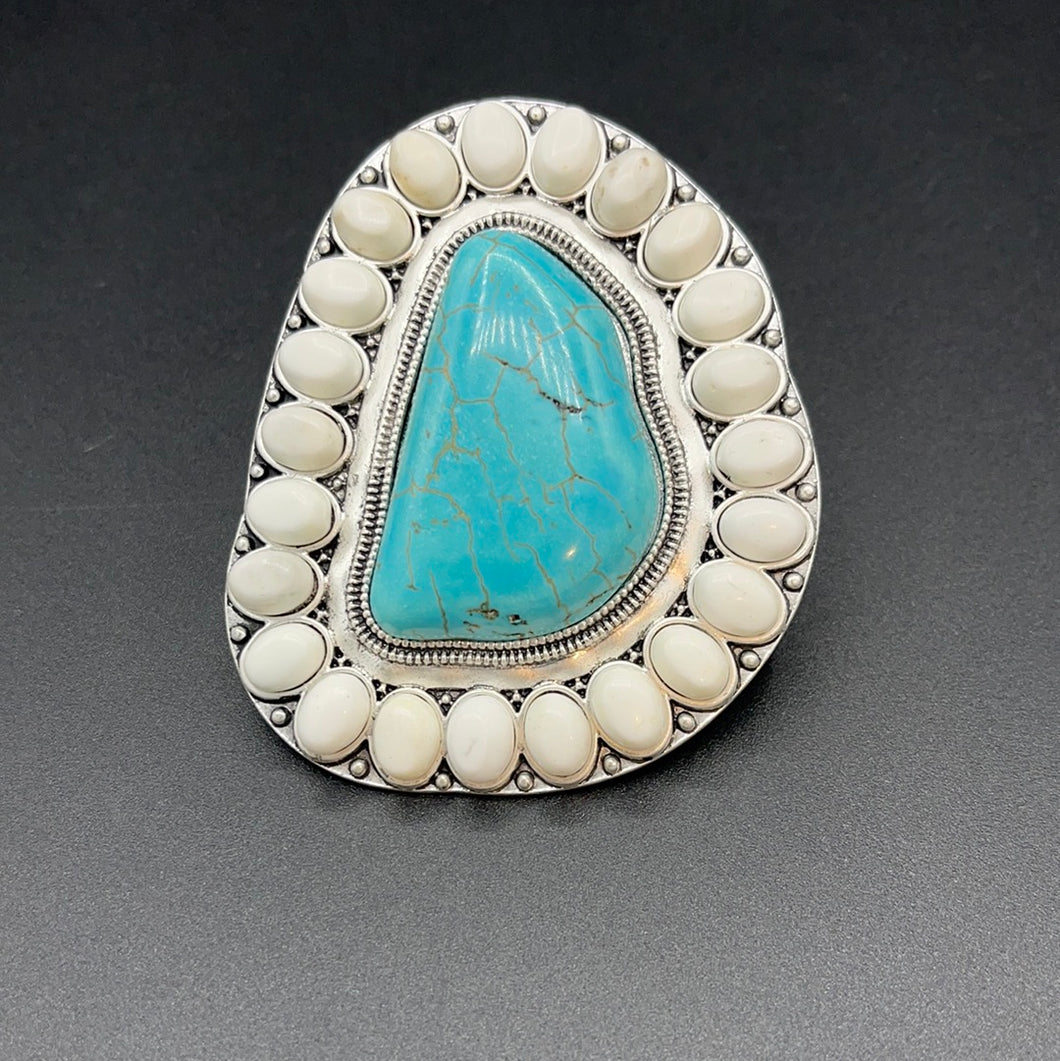 Turquoise/White Adjustable Ring