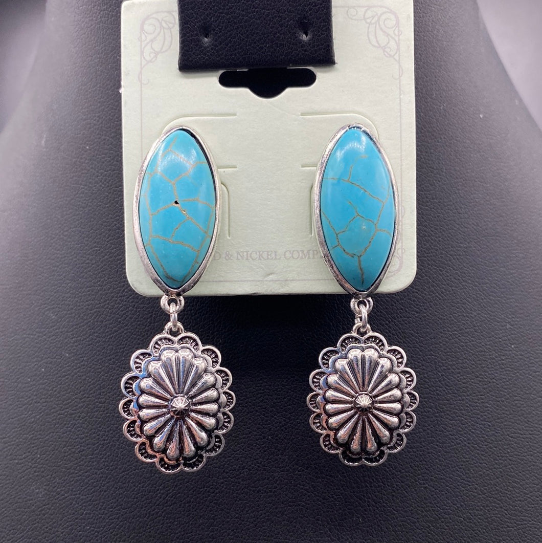 Concho Turquoise Stone Post Earrings