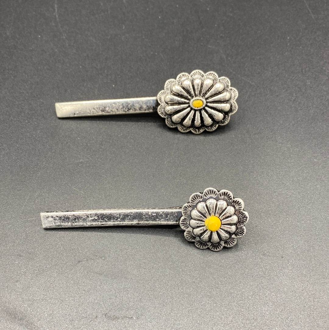 B448H Yellow Stone Concho 2PC Hair Pin Set