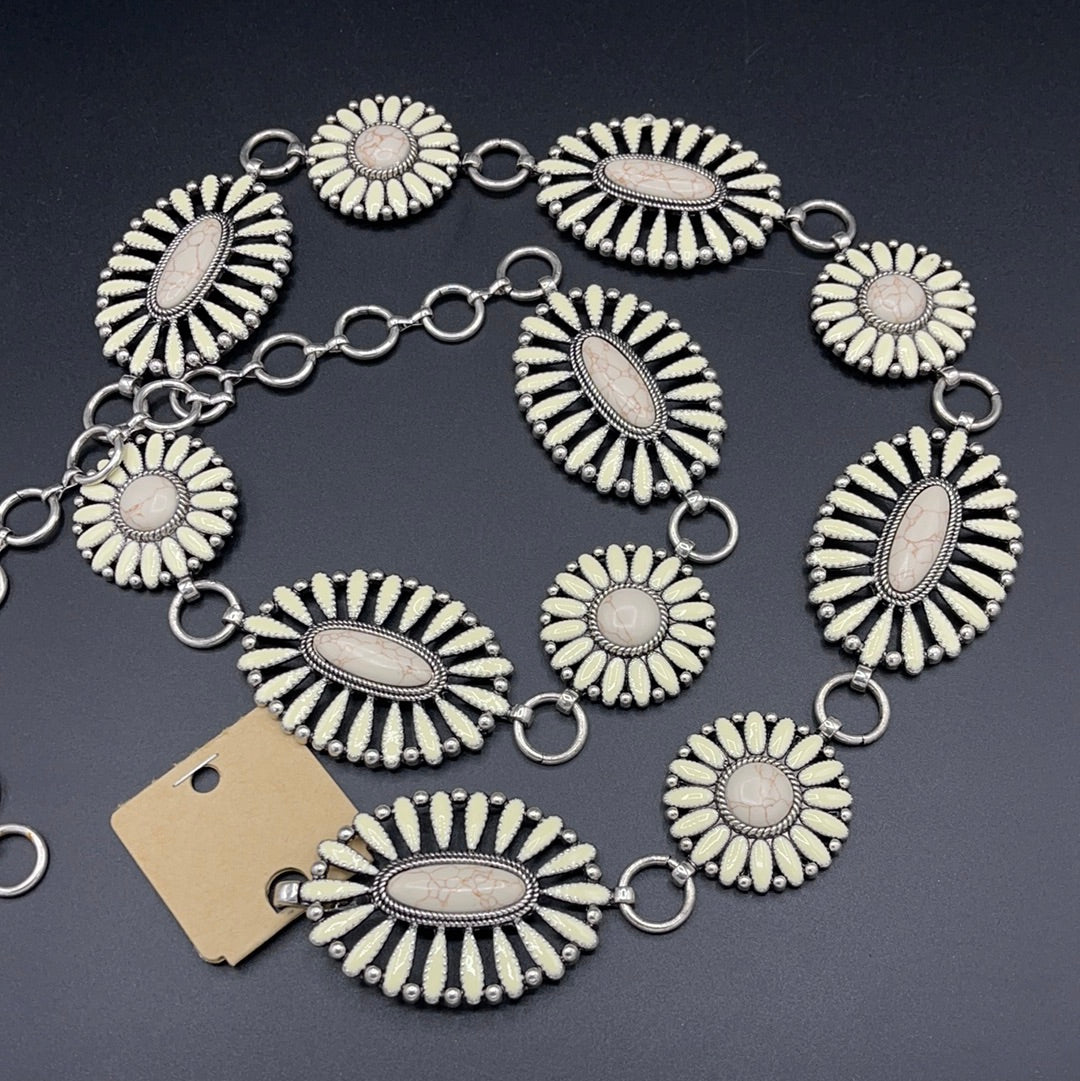 White Cluster and Floral Cluster Inspired Concho Belt