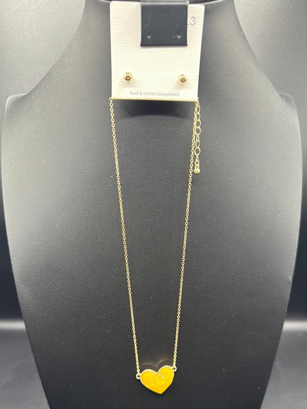 Yellow Crackle Heart Necklace