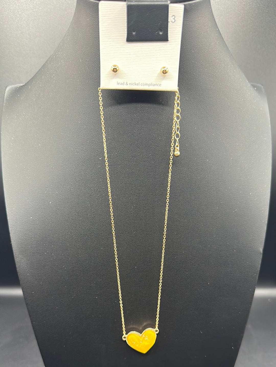 Yellow Crackle Heart Necklace