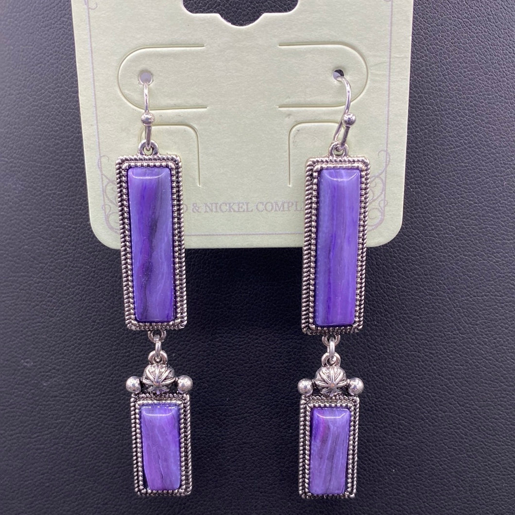 Purple Stone Dangle Fishhook Earrings